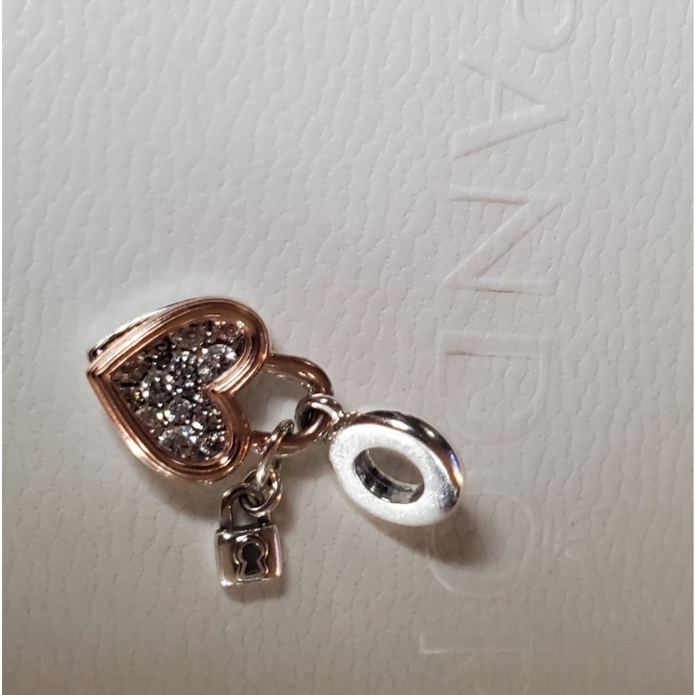 Authentic Pandora Heart Padlock Double Dangle Charm - Picture 7 of 8
